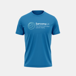 Blue t-shirt with Sarcoma UK logo