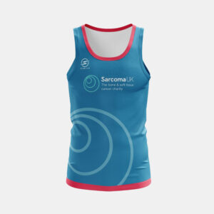 Blue running vest with Sarcoma UK logo