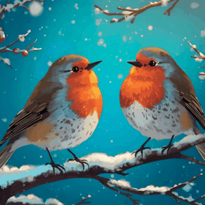 Robin Xmas card design in blue